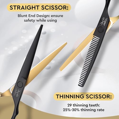JASON Hair Cutting Scissors Set - 6" Professional 10-Piece Haircut Shears Black & Gold