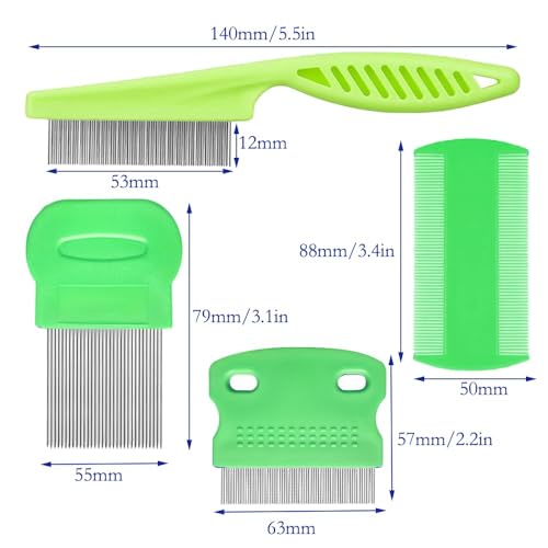 4 Pcs Lice Comb, Stainless Steel Tooth Comb, Lice Removal Combs (Green) Green