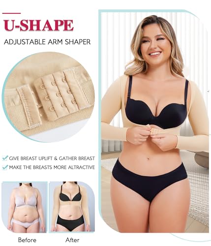 LODAY Upper Arm Shaper for Women Faja Post Surgery Slim Compression Sleeves Beige Large-X-Large