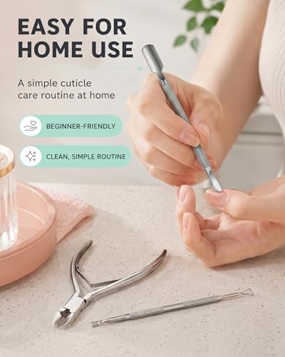 Cuticle Trimmer and Pusher Set - Stainless Steel Cuticle Nippers Silver