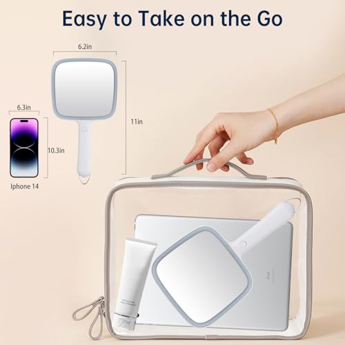 Hand Mirror with 3 Light Color, 6.2'' X 5.9'' Lighted Handheld Mirror White