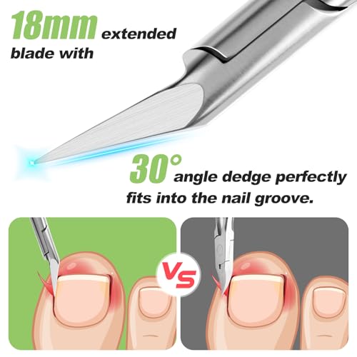 Ingrown Toenail Clippers for Thick Toe Nails, Straight Nail Clippers for Men, Heavy Duty Toe Nail Clippers with Soft Handle, Ultra Sharp Stainless Steel Fingernail Clippers with PU Leather Pouch