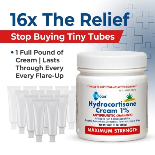 Globe Hydrocortisone Cream 1% with Aloe, Maximum Strength, 16 oz Jar 16 Ounce