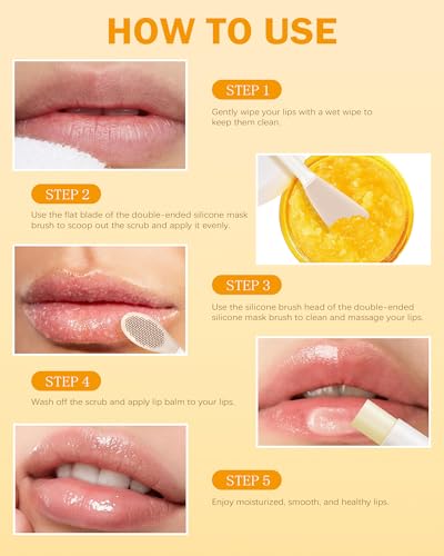 3Pcs Turmeric Lemon Lip Scrub and Turmeric Lip Balm Hydrating & Nourishing Lip Care kit, Exfoliating Lip Scrub with Aloe Vera For Dark Lips,Long-Lasting Natural Balm Moisturizer for Dry, Cracked Lips Set A