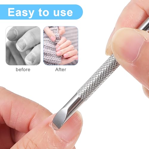 2PCS Pre Treatment Cuticle Pusher Dual Ended Cuticle Remover Stainless Steel Nail Dirt Cleaner Tool For Women Salon Home Fingernails Toenails Manicure Pedicure Nail Art Care Tools Silver, Color