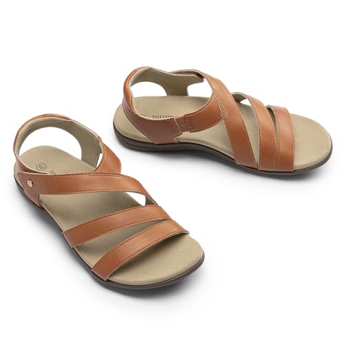 Rihero Women's Summer Orthopedic Arch Support Flat Sandals 10 Tan