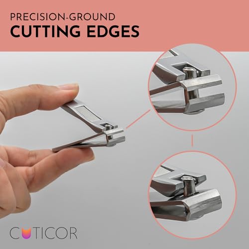 CUTICOR Stainless Steel Nail Clipper Set for Thick Nails with Travel Tin