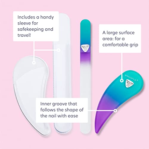BONA FIDE BEAUTY Czech Ergonomic Glass Nail Files for Natural Nails Set and Glass Foot File Bundle