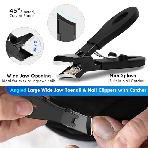 Ingrown Toenail Tools Kit, Wide Jaw Straight Clippers for Thick Nails Black Precision Trim Kit
