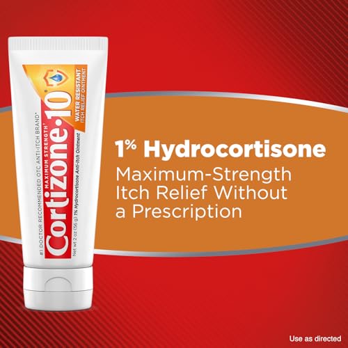 Cortizone-10 Maximum Strength Water Resistant Itch Relief Ointment, 1% Hydrocortisone, Fast-Acting, Anti-Itch Cream for Bug Bites, Rash, Eczema, Psoriasis, Poison Ivy, Oak, Sumac & More, 2 oz 2 Ounce (Pack of 1) New Packaging