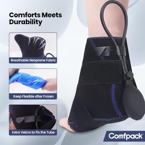 Comfpack Compression Ankle Ice Pack Wrap for Sprain & Shoulder Ice Pack with Compression for Rotator Cuff Cold Therapy