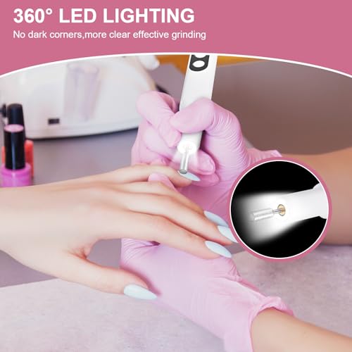 Professional Manicure Pedicure Kit with 360° LED Light& LCD Display White Nail Drill 12 Piece