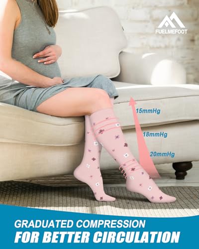 6 Pairs Compression Socks for Women & Men 15-20mmHg Knee High Socks Large-X-Large 01 Assort - Black/Blue/Grey/Pink/Beige/White