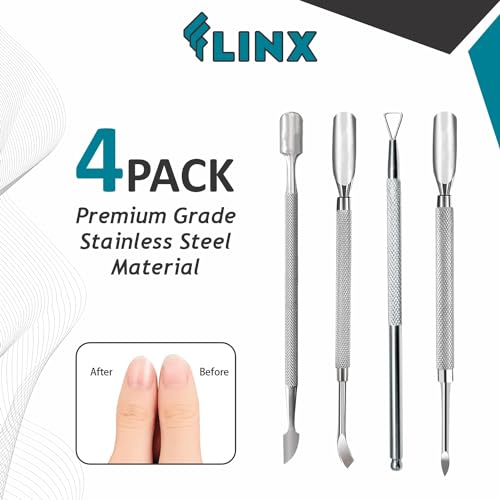 FLINX Metal Cuticle Pusher Tool 4 Pcs Nail Manicure Tools Nail Tᴏols for Manicure & Pedicure, Metal Cuticle Pushers and Scraper, Nails Cuticles Pusher Cuticle Tools for Nails Pusher Set 1