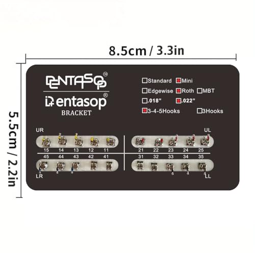 Dentasop Mini Roth Orthodontic Metal Bracket Kit, .022" Slot, 3-4-5 Hooks, 200 Pcs with Ligature Ties and NiTi Archwires