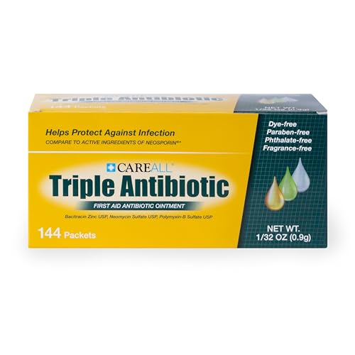 CareAll Triple Antibiotic Ointment (144 Pack), 0.9gr Foil Packet. First Aid Ointment That Prevents Infection in Minor Cuts, Scrapes, and Burns 0.9 Gram (Pack of 144)