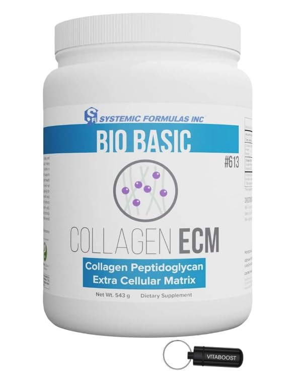 VitaBoost Systemic Formulas Collagen ECM #613, Bio Basic Collagen Powder Promotes Hair, Nail, Skin, Collagen Supplement and Keychain Pill Holder Vanilla 1.88 Pound (Pack of 1)