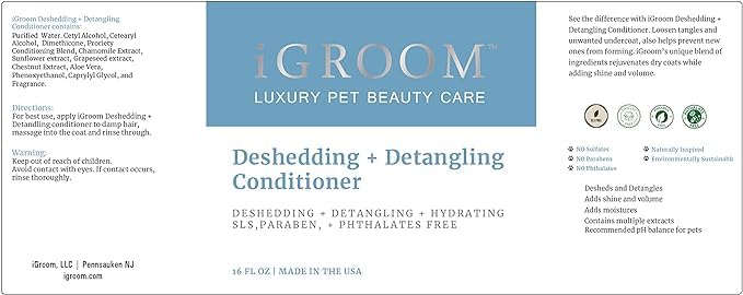 iGroom Deshedding & Detangling Dog Conditioner, Luxury Pet Beauty Care, Loosen Tangles + Unwanted Undercoat, Adds Shine + Volume, Made in USA (16 OZ) 16 OZ - BeesActive Australia