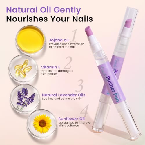 Cuticle Pusher Oil Pen for Nails, 3 in1 Ceramic Cuticle Remover with Oil Lavender