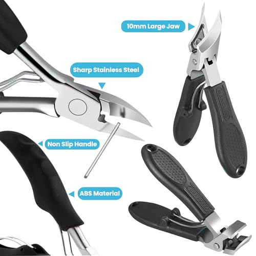 Toenail Clippers for Thick Toenails for Seniors, Angled Head Large Toe Nail Clippers for Thick Nails for Men, Heavy Duty Ingrown Toenail Clippers with Wide Jaw, Sharp Slanted Nail Cutter Black