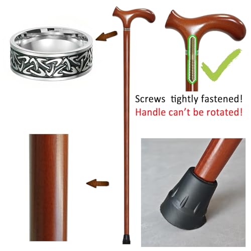 Wooden Walking Cane with 5 Height for Men and Women, Handmade Wood Cane with Comfort Grip Handle, Supportive Mobility Aid for Seniors, Fashionable & Classic Lightweight Stick Brown 35"(for 5'6" to 5'9")