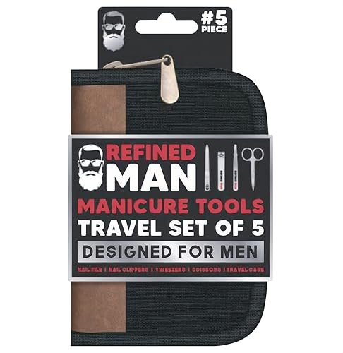 BLKSMITH Refined Man Manicure and Pedicure Kit Set of 5 - Manicure Kit for Men - Nail Clipper Kit with Nail File, Clippers, Scissors, Tweezer & Travel Case - Designed for Men (Black) Black