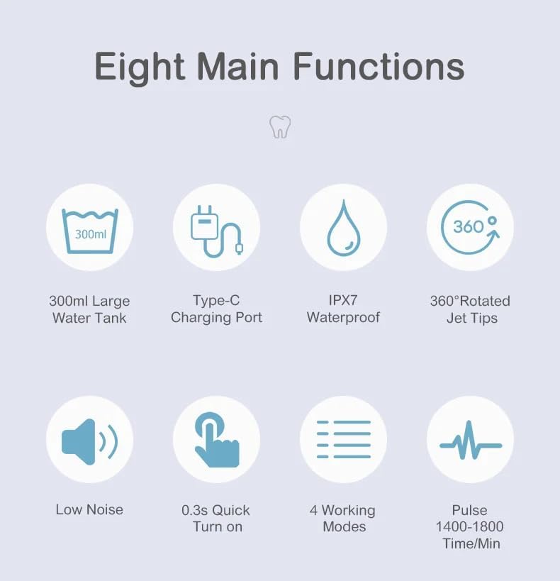 Water Dental Flosser Teeth Pick Portable Cordless Oral Irrigator 300ml Water Tank Rechargeable Travel Teeth Cleaner IPX7 Waterproof Electric Water Flosser BV609 (Black) Black