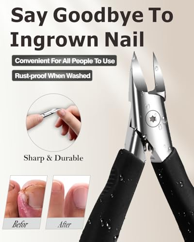 Heavy Duty Podiatrist Toenail Clippers for Thick and Ingrown Nails, Super Sharp and Effort-Saving Toe Nail Clippers, Safe Stainless Steel Ingrown Toenail Tool with Curved Blade for Seniors, Adults Black