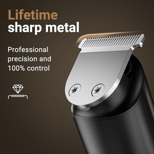 Rechargeable Beard Trimmer for Men: 𝟏𝟐-in-1 Grooming Kit Dark Black