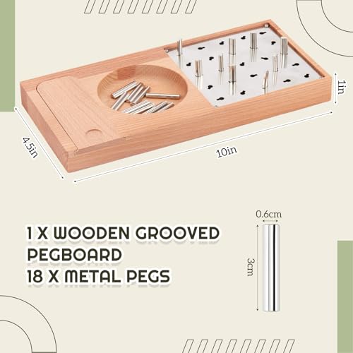 Wooden Pegboard for Finger Dexterity with 25 Nail Holes in Different Directions Peg Board with 25 Iron Rods for Improve Fine Motor Skills and Finger Dexterity