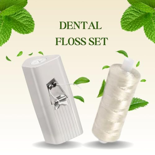Dental Floss Dispenser - Dental Floss Holder, Dental Floss Dispenser Refillable- Bundled with Dental Floss Refill Spool Mint Waxed- 200 Yards Large Jumbo Floss Refills Set