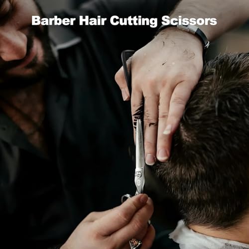 CIICII Professional Hair Cutting Scissors Kit, 440C 7″ Barber Shears Set 7.3 Inch Silver Hair Scissors Kit