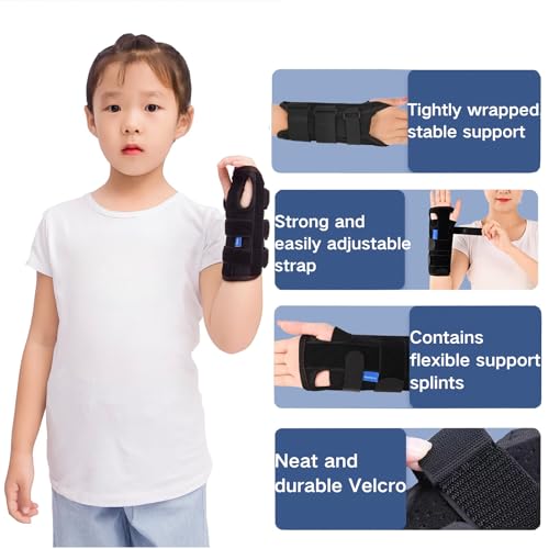 Kids Wrist Brace Fits wrist circumference 4-6.2 inches Pediatric Wrist Splint & Wrist Support for Kids, Adjustable Youth Wrist Brace for Sprains, Strains, Arthritis & Carpal Tunnel Pain Relief - Left & Right Hand (1, Black, Pediatric) 1