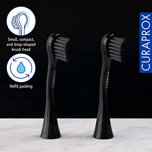 Curaprox Hydrosonic Sensitive Brush Heads, BiW Carbon, 2-Pack, Swiss Made Black