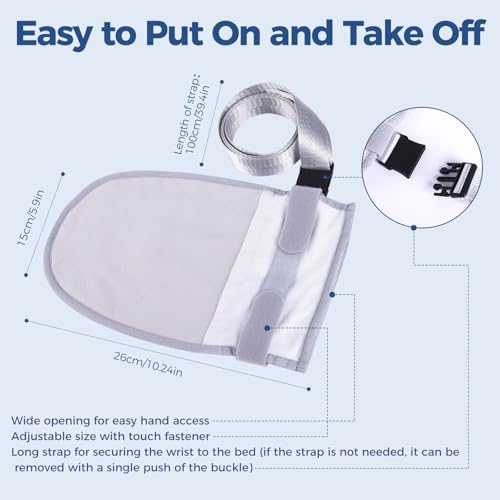 Medical Restraint Mittens with Removable Ties for Patients or Elderly, 2Pcs, Soft and Skin-friendly, Restraint Mitts Restraint Gloves with Finger Ring, Anti Scratch and Dementia for Adults, Grey Grey-2Pcs