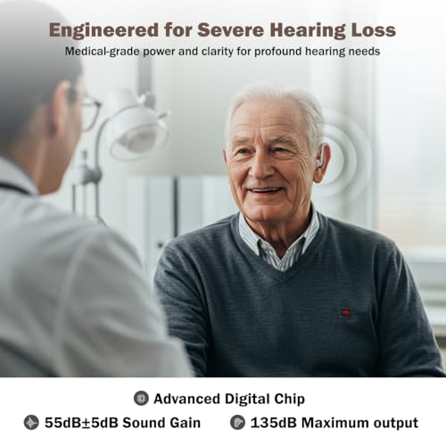 Rechargeable Hearing Aids for Seniors with Fast Charging Case and Volume Control - OTC Hearing Aids for severe hearing loss - Ear Hearing Aids with Noise cancellation - Lightweight In-Ear Hearing Amplifiers for Seniors