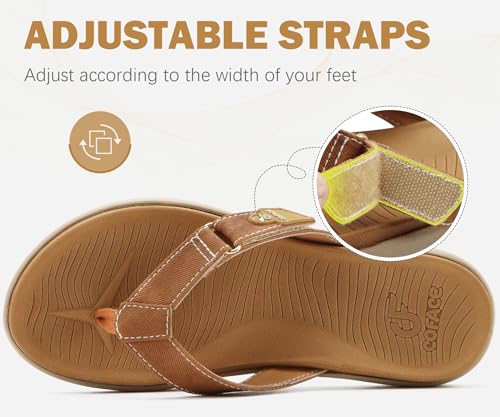 COFACE Flip Flops for Women with Arch Support Beach Thong Sandals for Woman Adjustable Fashion Orthopedic Sandal Outdoor 7.5 Khaki