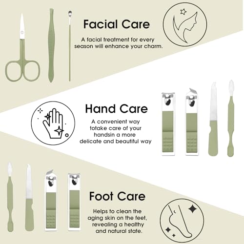 Manicure Set Nail Clippers Grooming Kit for Women Mens Travel Essentials Pedicure Tools for Feet Nail Care Kit Gift Sets Foot Care Boyfriend Stocking Stuffers for Mens Gifts Ideas Green
