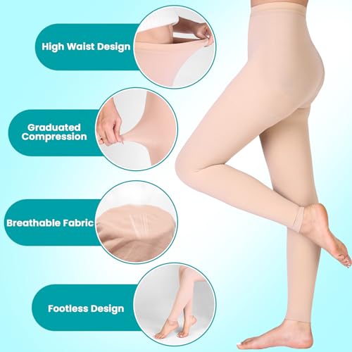 Medical Compression Tights Women, 20-30 mmHg Graduated Compression Pantyhose for Men, Footless Compression Stockings, High Waist Compression Leggings for Varicose Veins, Edema, Swelling 4X-Large Beige