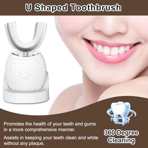 Electric U-Shaped Ultrasonic Toothbrush for Adults, Automatic Toothbrush White
