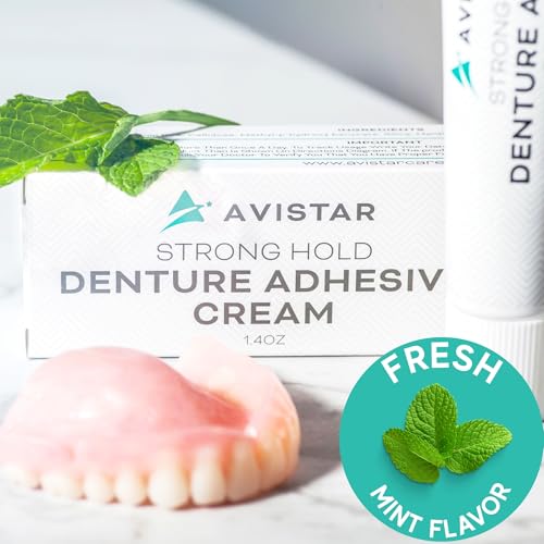 Extra Strong Denture Adhesive Cream, 12 Hour Hold Dental Glue, Waterproof, Zinc & Fluoride Free, Easy Apply Nozzle, Seals Food Out for Comfort, Mint Flavor (2 Pack, 2.8 Fl Oz) 2 Pack