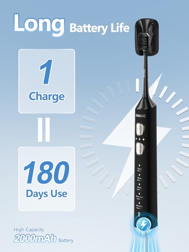 7MAGIC Black Sonic Electric Toothbrush Bundle with Genuine Brush Heads for Deep Cleaning 2-Pack