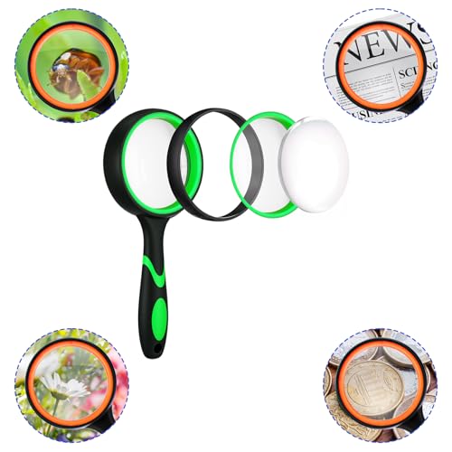 12 Pack Magnifying Glass, 50 mm 10 X Glasses Lens Reading Magnifier for Kids and Seniors, Non-Slip Handheld Magnifying Glass for Close Work, Nature Exploration