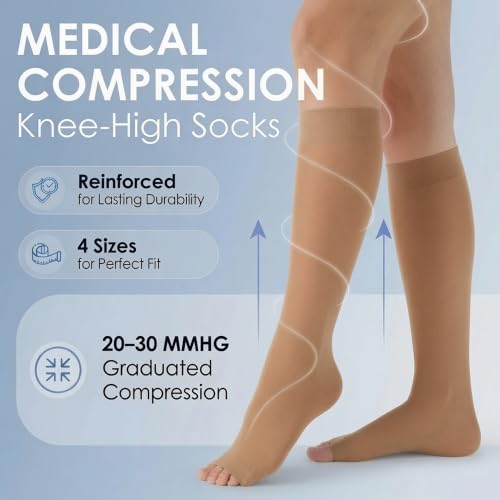 ABSOLUTE SUPPORT Sheer Knee High Compression Socks 20-30mmHg X-Large Beige