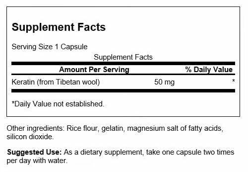 Swanson Keratin (from Tibetan Wool) - Natural Supplement Promoting Healthy Joints, Hair, Skin & Nails - Helps Nourish Healthy Connective Tissues - (60 Capsules, 50mg Each) (4 Pack) 60 Count (Pack of 4)