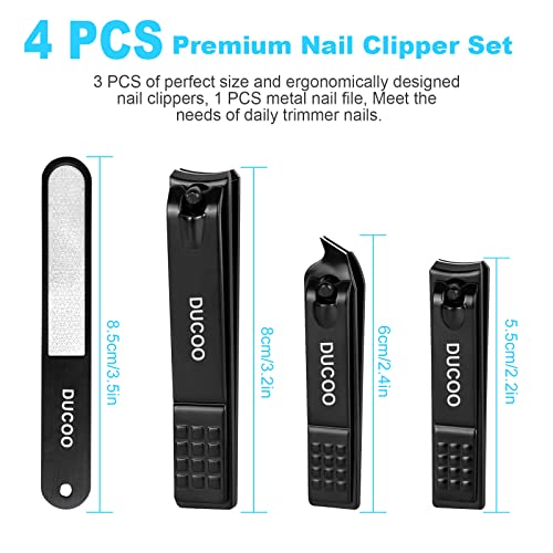 Nail Clippers Set, 4 Piece Fingernail Toenail Cutters for Men Women, Black