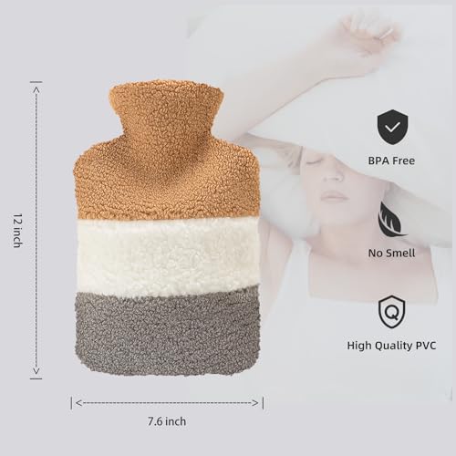 Hot Water Bottle with Soft Premium Cover, 1.5L Hot Water Bag for Menstrual Cramps, Neck and Shoulder Pain Relief, Hot and Cold Therapies, Hand Feet Warmer Brown