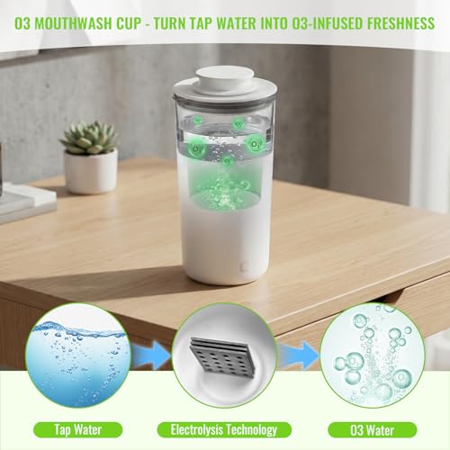 Ozone Hydrogen Water Cup – O3 Generator, 12oz Automatic Electrolytic for Ozone Water Oral Care, Fresh Breath, Teeth Brushing & Flushing, Multi-Functional Purified Mouthwash Cup Healthy Partner