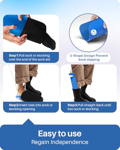 Jellas Sock Aid for Putting On Socks Kit,4.6 Inch Sock Helper for Seniors Blue 4.6 Inch