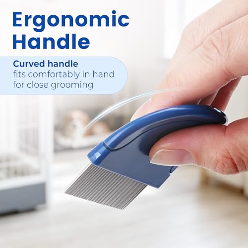 Prime Pets Flea Comb for Dogs and Cats, Stainless Steel Pet Grooming Comb for Flea Checks, Dander, Loose Hair and Tear Stain Debris 1 Count (Pack of 1)